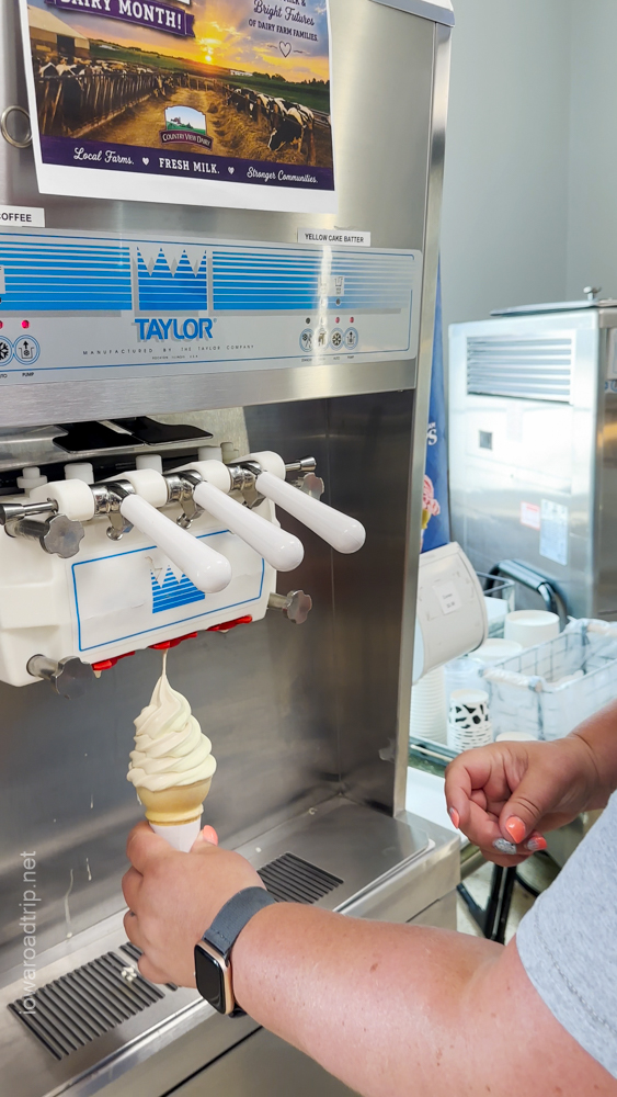 Visitors make their own cones using Country View Dairy’s self-service frozen yogurt machines.